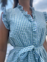Finley Amber Dress Seersucker Check White/Green/Blue