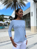 Cherron Knit Sweater 3/4 Sleeve Sky Blue