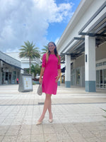 D’Exterior Straight Dress with 3/4 Sleeves Fushia