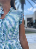 Finley Amber Dress Seersucker Check White/Green/Blue